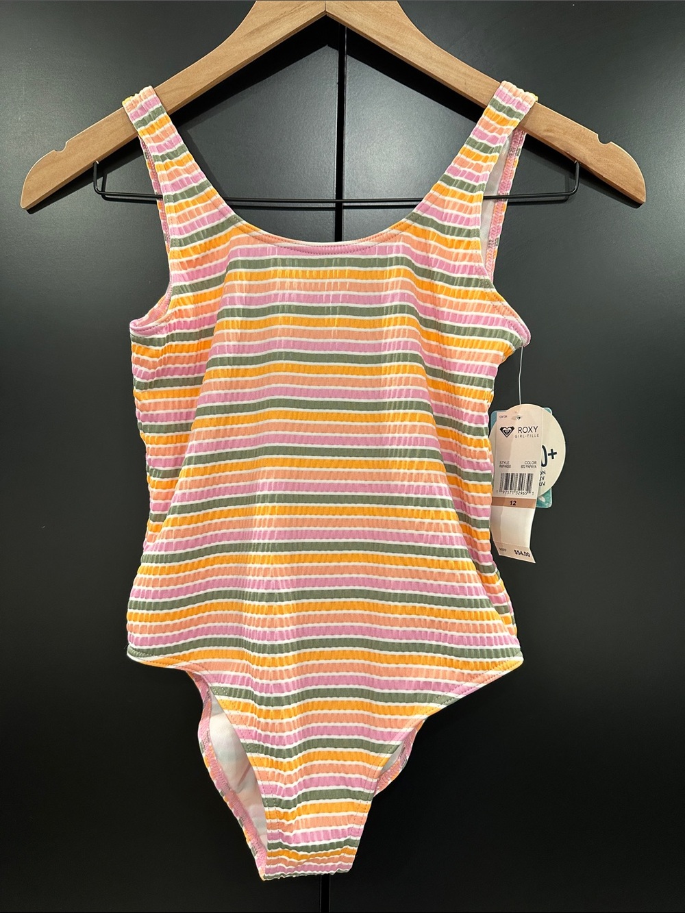 NEW Roxy Ribbed Striped One-Piece Swimsuit in Pink, Yellow & Green